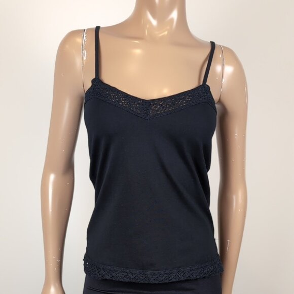 3/$20 Esprit Cami Tank Top Crochet Lace Trim Adjustable Strap Stretch Cotton - Picture 2 of 10